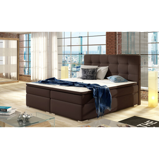 Pat boxspring tapitat, 180x200 cm, ELTAP, 07-1.8, Inez, lemn/poliester, maro