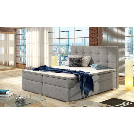 Pat boxspring tapitat, 140x200 cm, ELTAP, 08-1.4, Inez, lemn/poliester, gri deschis