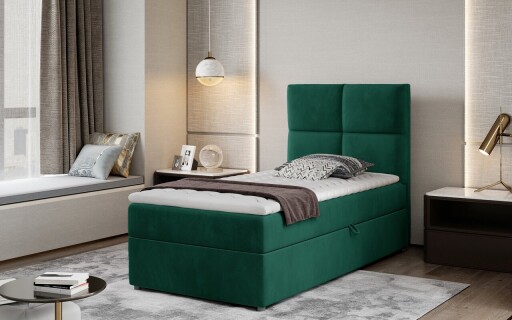 Pat tapitat cu lada depozitare, 90x200 cm, ELTAP, Riv-03, Rivia, lemn/poliester, verde inchis