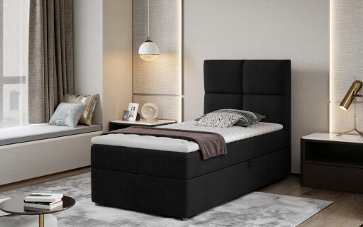 Pat tapitat cu lada depozitare, 90x200 cm, ELTAP, Riv-11, Rivia, lemn/poliester, negru