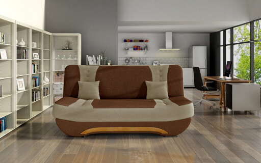 Canapea extensibila 3 locuri ELTAP, Ewa II, 189x90x88 cm, lemn/poliester, maro/bej