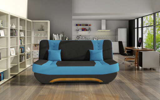 Canapea extensibila 3 locuri ELTAP, Ewa II, 189x90x88 cm, lemn/poliester, negru/albastru
