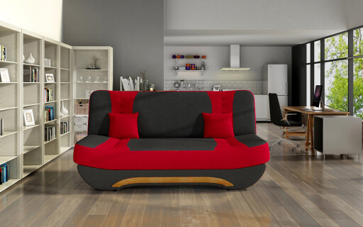 Canapea extensibila 3 locuri ELTAP, Ewa II, 189x90x88 cm, lemn/poliester, negru/rosu