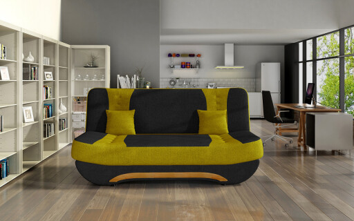 Canapea extensibila 3 locuri ELTAP, Ewa II, 189x90x88 cm, lemn/poliester, negru/mustar