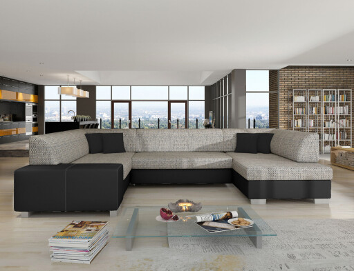 Coltar extensibil dreapta 6 locuri ELTAP, Hv01, Havana, 322x204x72 cm, lemn/poliester, gri deschis/negru