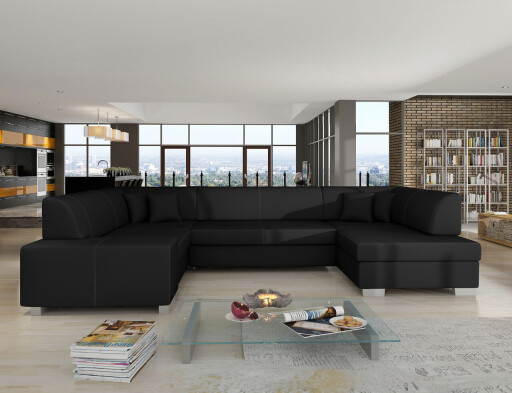 Coltar extensibil dreapta 6 locuri ELTAP, Hv06, Havana, 322x204x72 cm, lemn/poliester, negru