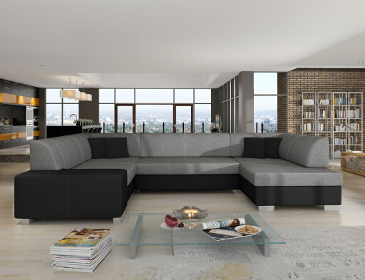 Coltar extensibil dreapta 6 locuri ELTAP, Hv07, Havana, 322x204x72 cm, lemn/poliester, gri inchis/negru