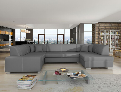 Coltar extensibil dreapta 6 locuri ELTAP, Hv10, Havana, 322x204x72 cm, lemn/poliester, gri inchis