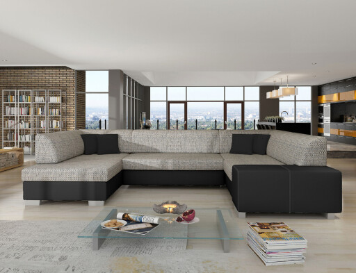 Coltar extensibil stanga 6 locuri ELTAP, Hv12, Havana, 322x204x72 cm, lemn/poliester, gri deschis/negru