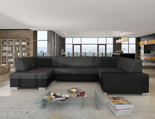 Coltar extensibil stanga 6 locuri ELTAP, Hv14, Havana, 322x204x72 cm, lemn/poliester, gri inchis/negru
