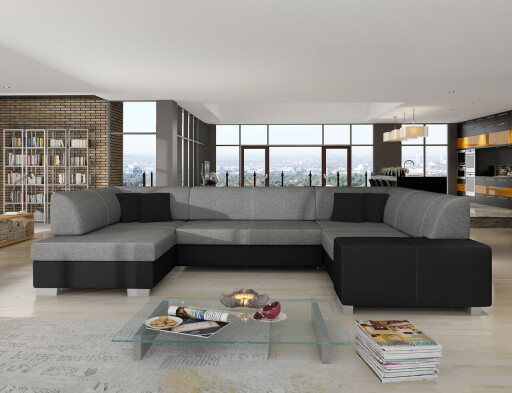 Coltar extensibil stanga 6 locuri ELTAP, Hv18, Havana, 322x204x72 cm, lemn/poliester, gri inchis/negru