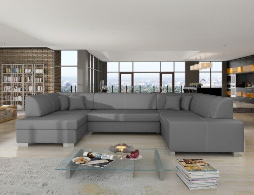 Coltar extensibil stanga 6 locuri ELTAP, Hv21, Havana, 322x204x72 cm, lemn/poliester, gri inchis