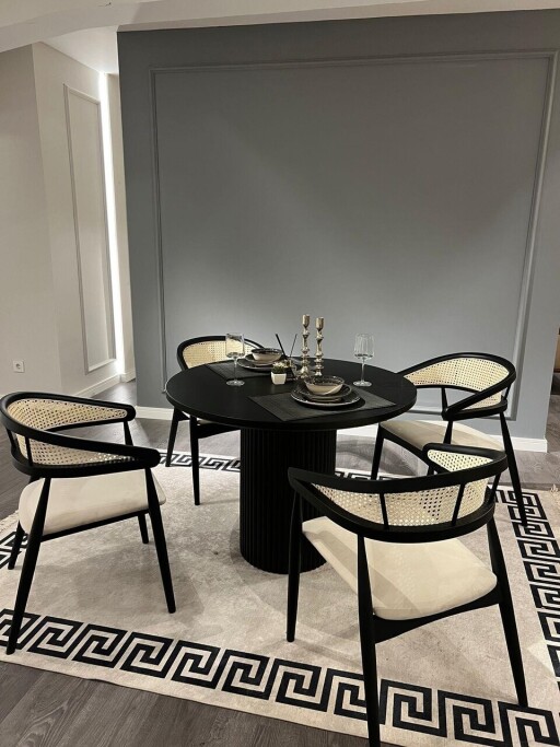 Set masă și scaune (5 bucăți), Hanah Home, Moon, Alb/Negru