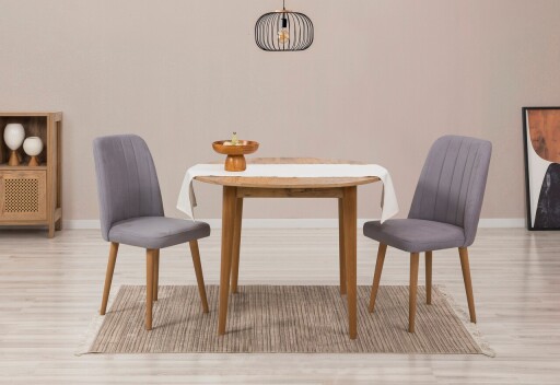 Set masa extensibila si scaune, 3 piese, Hanah Home, Vina 0701, Pin Atlantic / Gri