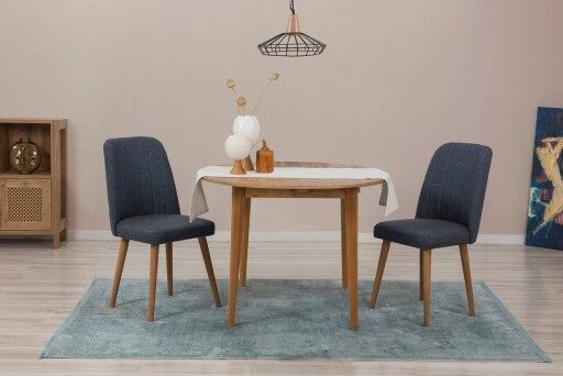 Set masa extensibila si scaune, 3 piese, Hanah Home, Vina 1048, Pin Atlantic / Albastru Marin