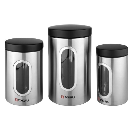 Set 3 recipiente depozitare, Zokura, 2.6 L / 1.5 L / 0.8 L, inox