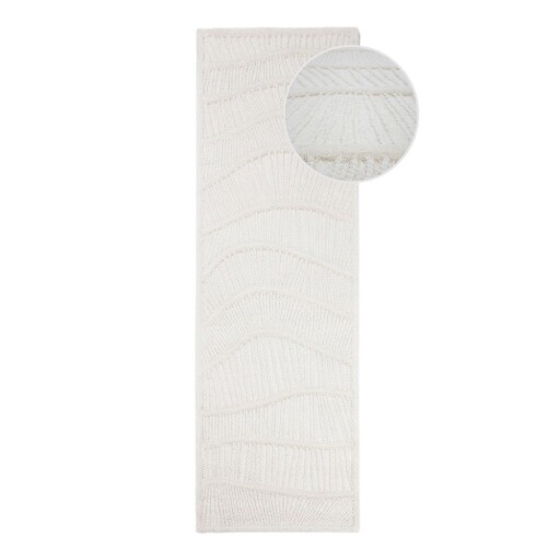 Covor tip traversă alb țesut manual din amestesc de lână 80x230 cm Sculptured Wave – Flair Rugs
