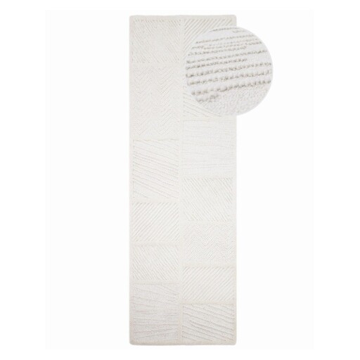 Covor tip traversă alb țesut manual din amestesc de lână 80x230 cm Sculptured Blocks – Flair Rugs