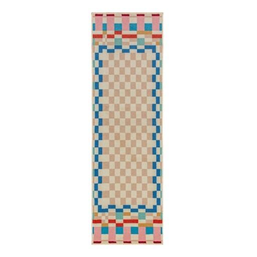 Covor tip traversă din amestesc de lână 80x300 cm Checkered Border – Flair Rugs