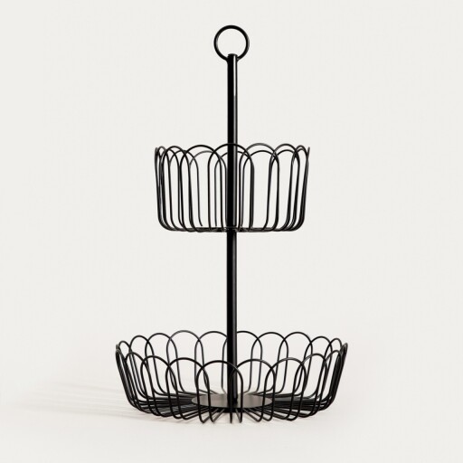 Cos fructe etajat cu 2 niveluri Wardon, Homla, 28x47 cm, otel, negru