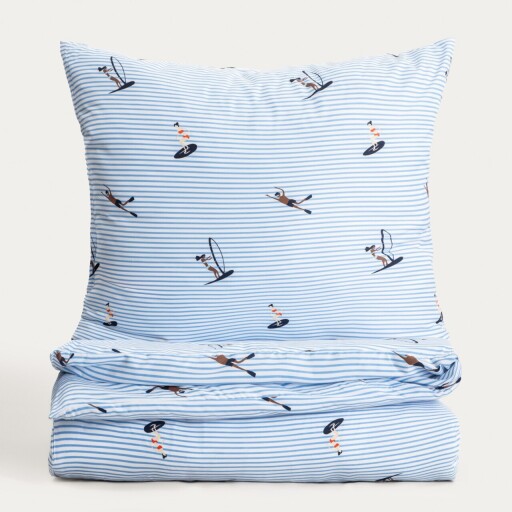 Lenjerie de pat King Size, Mare, Homla, 200x220 cm, 3 piese, microfibra din poliester, albastru