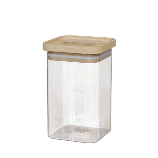Recipient patrat, sticla, 8x8cm, 550ml, Cu capac din bambus - Zokura