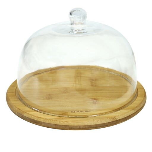 Platou servire branzeturi, 24 cm, cu capac din sticla - Zokura