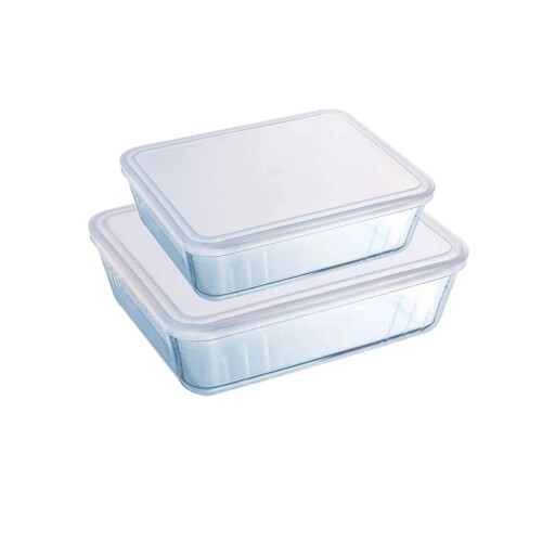 Set 2 caserole dreptunghiulare, din sticla termorezistenta, cu capac, 1,5L/2,6L, "Cook&amp;Freeze" - Pyrex