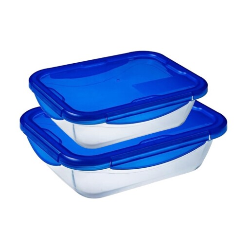 Set 2 caserole dreptunghiulare, cu capac etans, sticla termorezistenta, 0,8L/1,9L, "Cook&amp;Go" - Pyrex
