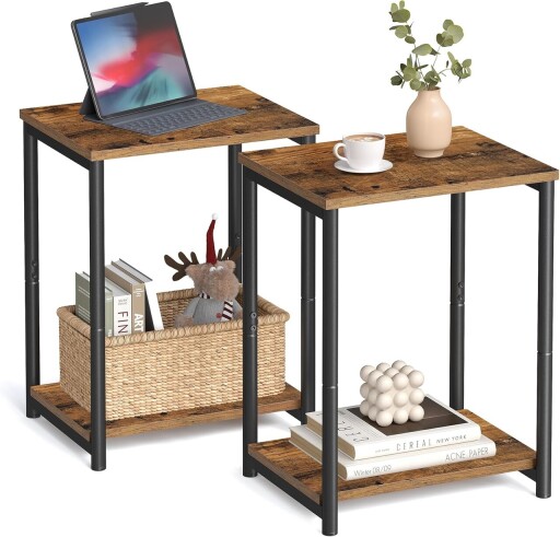 Set 2 masute, Vasagle, 40x30x50 cm, PAL/otel, maro rustic