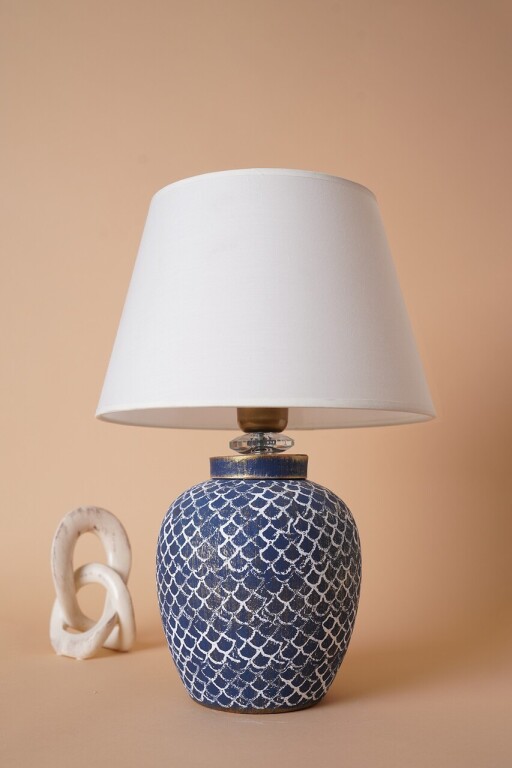 Lampa de masa, Opviq, 687HMY2207, Albastru/Alb