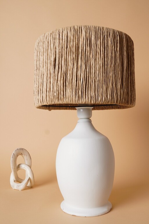 Lampa de masa, Opviq, 687HMY2288, Alb / Stejar