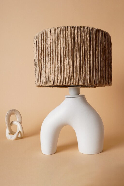 Lampa de masa, Opviq, 687HMY2290, Alb / Stejar