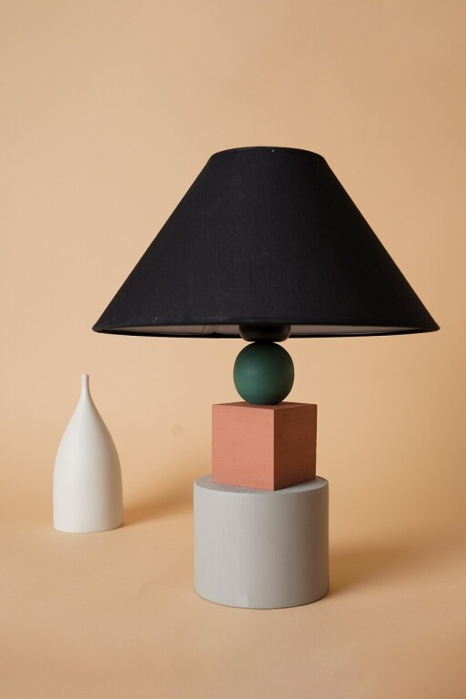 Lampa de masa, Opviq, 687HMY2295, Gri deschis / Roșu-țiglă / Negru / Verde