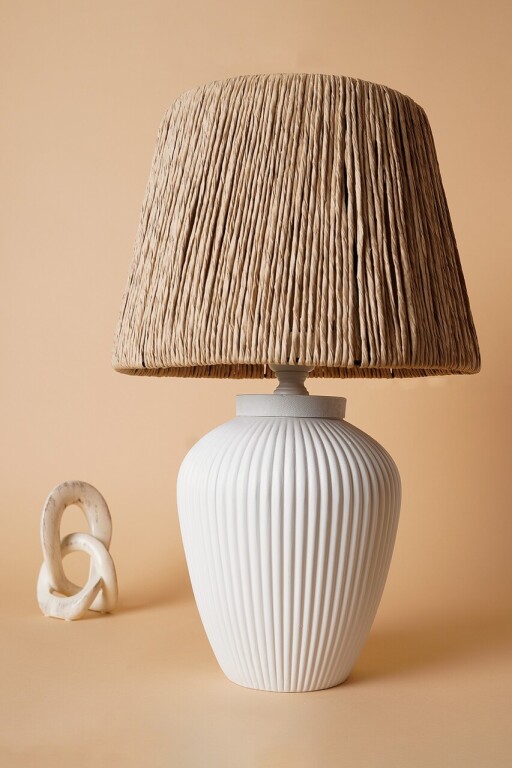 Lampa de masa, Opviq, 687HMY2296, Alb / Stejar