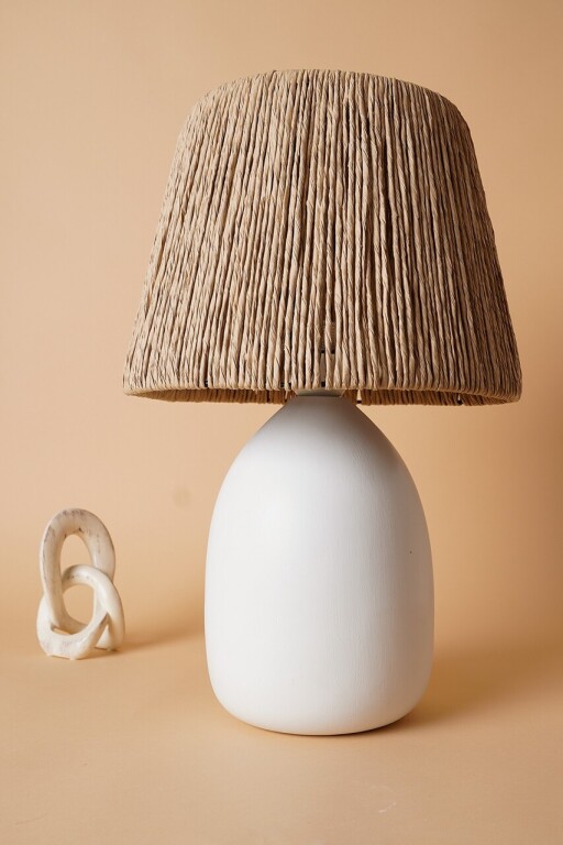 Lampa de masa, Opviq, 687HMY2297, Alb / Stejar