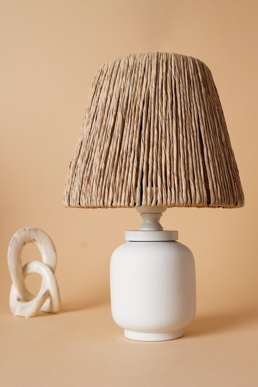 Lampa de masa, Opviq, 687HMY2304, Alb / Stejar