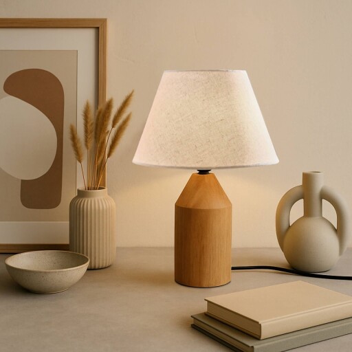 Lampa de masa, Opviq, 780SGN2154, Crem / Stejar