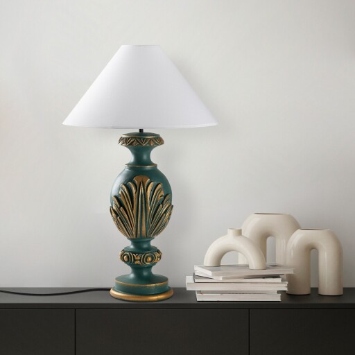 Lampa de masa, Opviq, 897TNL1115, Verde/Alb