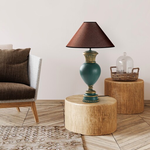 Lampa de masa, Opviq, 897TNL1118, Verde/Maro