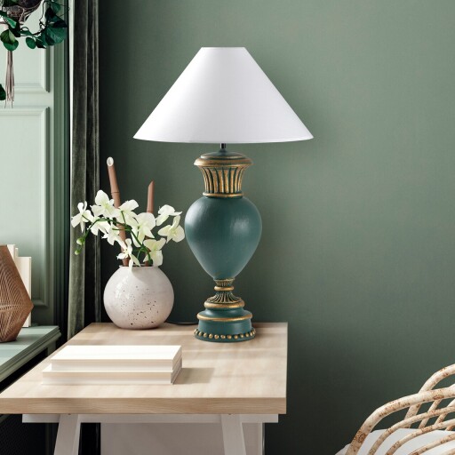 Lampa de masa, Opviq, 897TNL1120, Verde/Alb