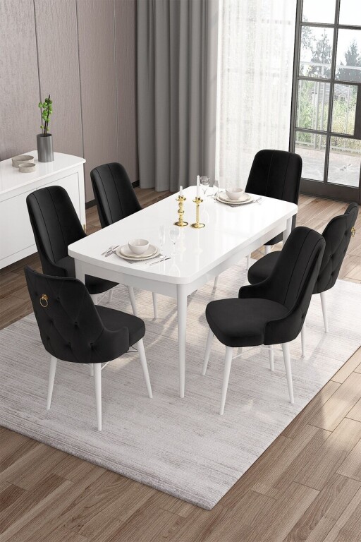 Set masa extensibila si scaune, Hanah Home, Are, Alb/Negru
