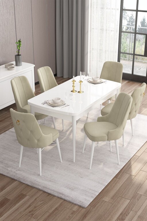 Set masa extensibila si scaune, Hanah Home, Are, Alb / Crem