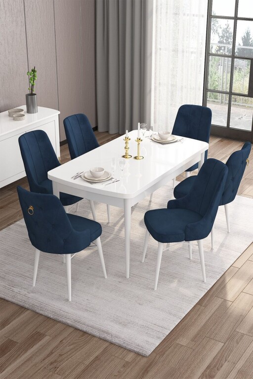 Set masa extensibila si scaune, Hanah Home, Are, Alb / Bleumarin