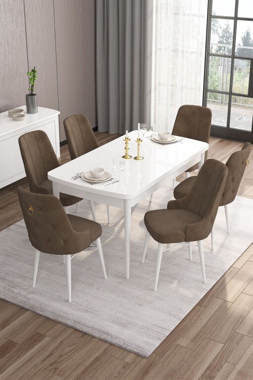 Set masa extensibila si scaune, Hanah Home, Are, Alb/Maro