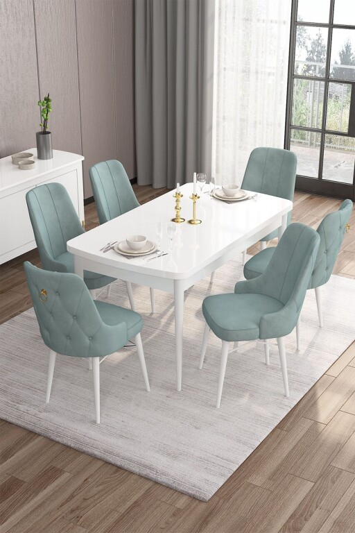 Set masa extensibila si scaune, Hanah Home, Are, Alb / Verde de mare