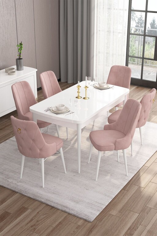 Set masa extensibila si scaune, Hanah Home, Are, Alb/Roz