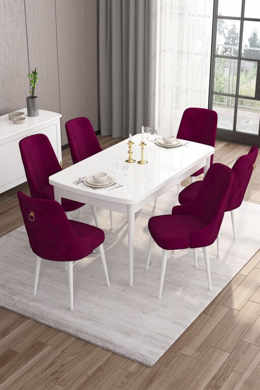 Set masa extensibila si scaune, Hanah Home, Are, Alb / Damasc