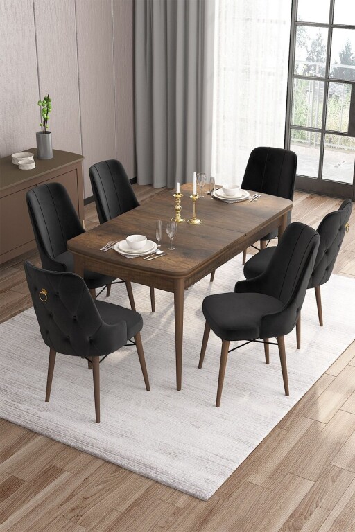 Set masa extensibila si scaune, Hanah Home, Are, Baroc / Negru