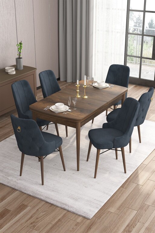 Set masa extensibila si scaune, Hanah Home, Are, Baroc / antracit